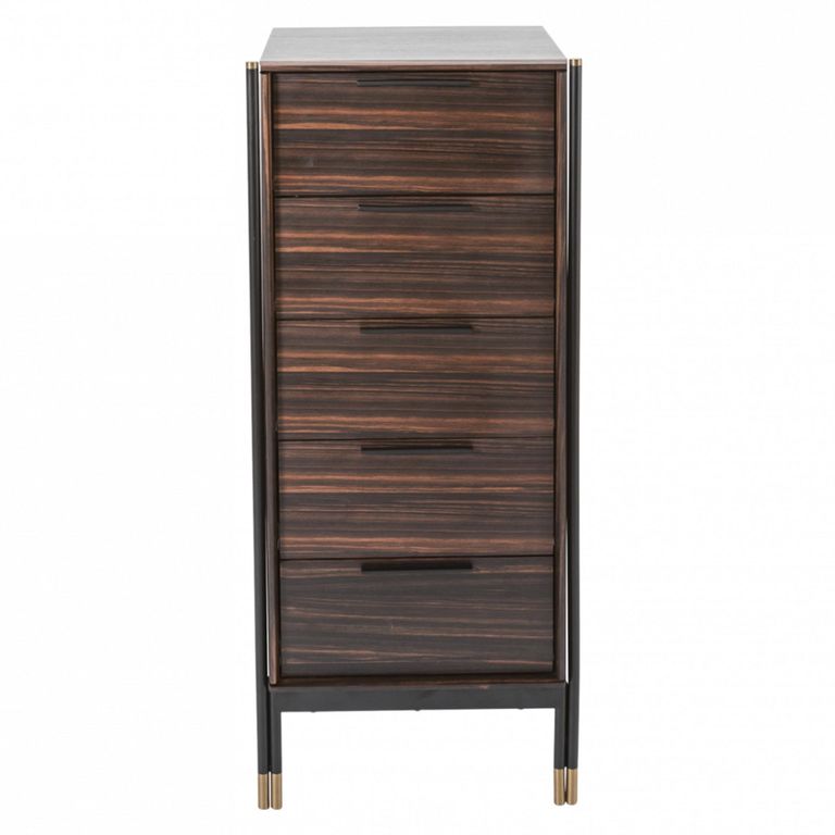 Bali Narrow Chest - 5 Drawer - Dark Ebony Veneer