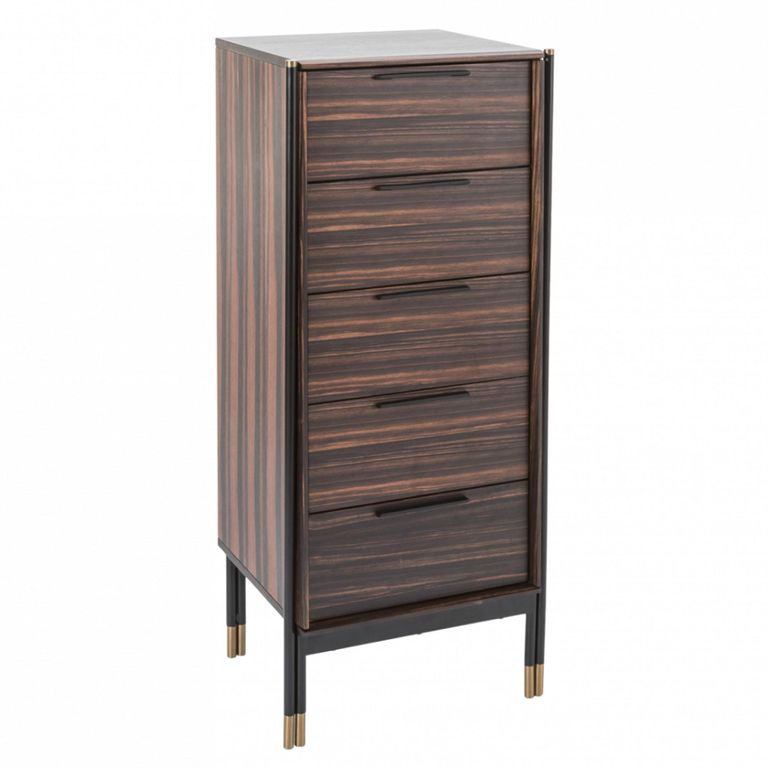 Bali Narrow Chest - 5 Drawer - Dark Ebony Veneer