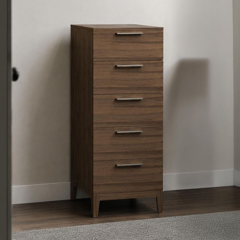 Calla Narrow Chest - 5 Drawer - Walnut - Dark Wood