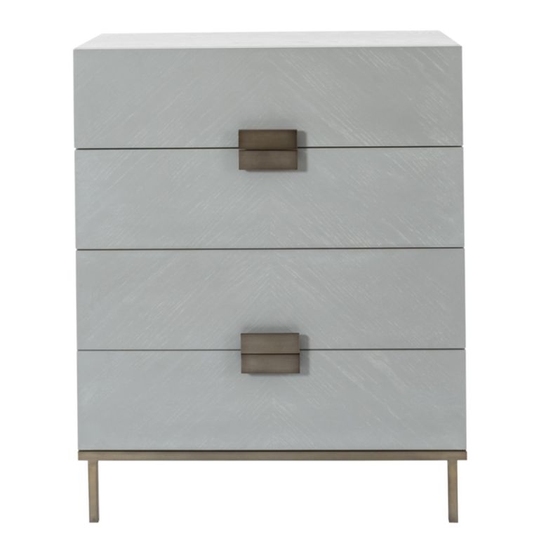 Lilly Narrow Chest - 4 Drawer - Chevron - Soft Grey and Bronze - Wood and Metal