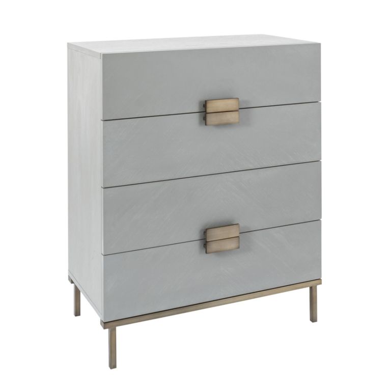 Lilly Narrow Chest - 4 Drawer - Chevron - Soft Grey and Bronze - Wood and Metal