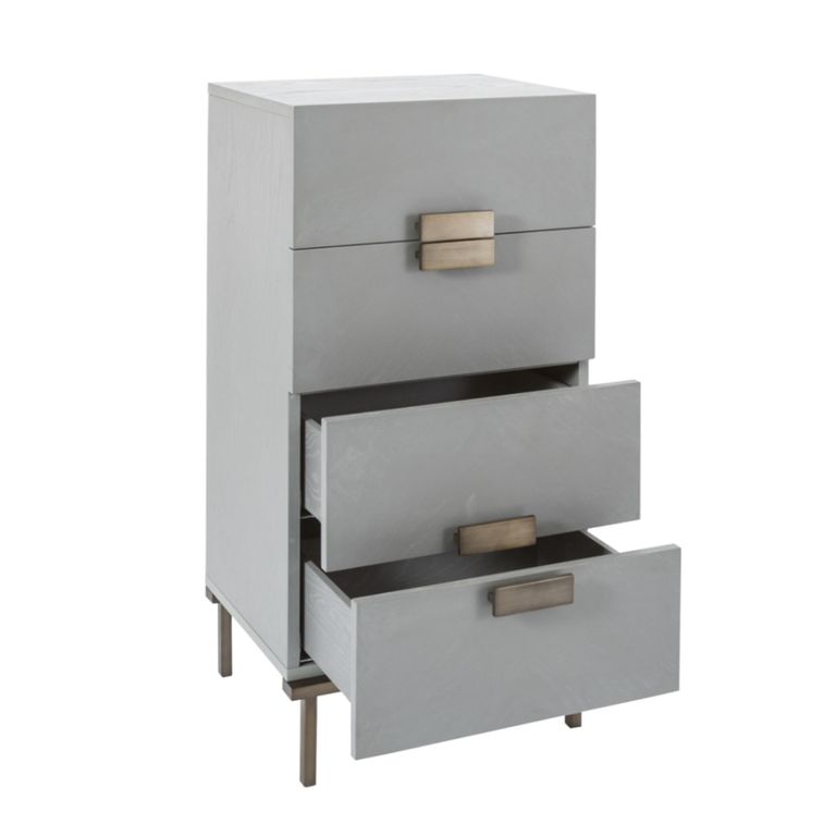 Lilly Tallboy Chest - 4 Drawer - Chevron - Soft Grey and Bronze - Wood and Metal