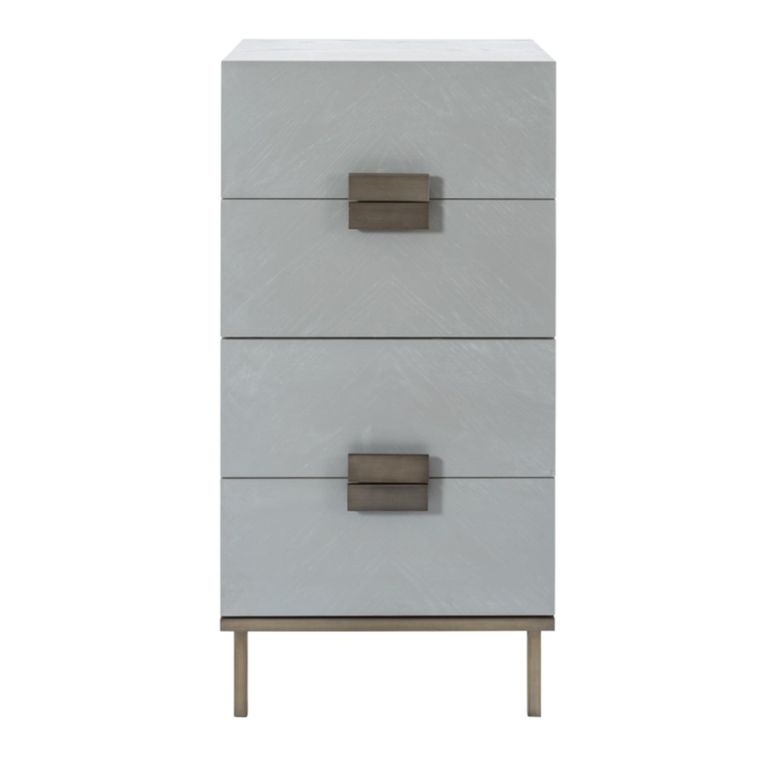 Lilly Tallboy Chest - 4 Drawer - Chevron - Soft Grey and Bronze - Wood and Metal