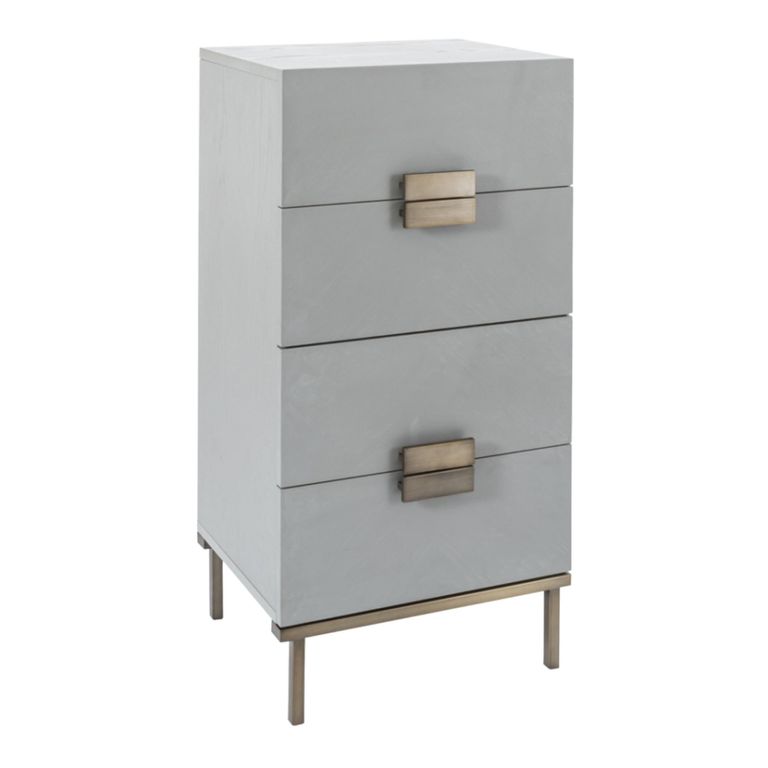 Lilly Tallboy Chest - 4 Drawer - Chevron - Soft Grey and Bronze - Wood and Metal