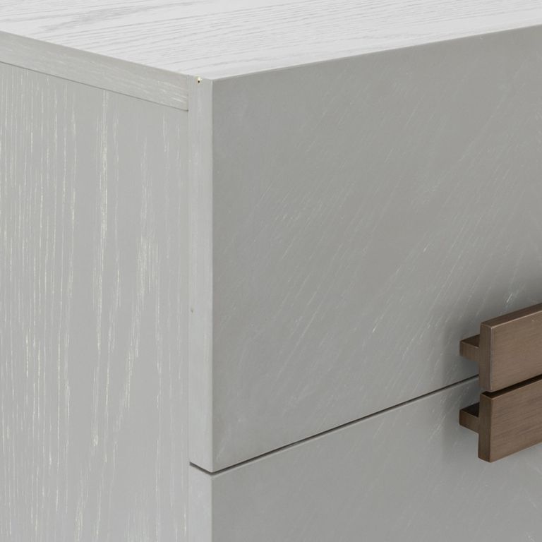 Lilly Tallboy Chest - 4 Drawer - Chevron - Soft Grey and Bronze - Wood and Metal