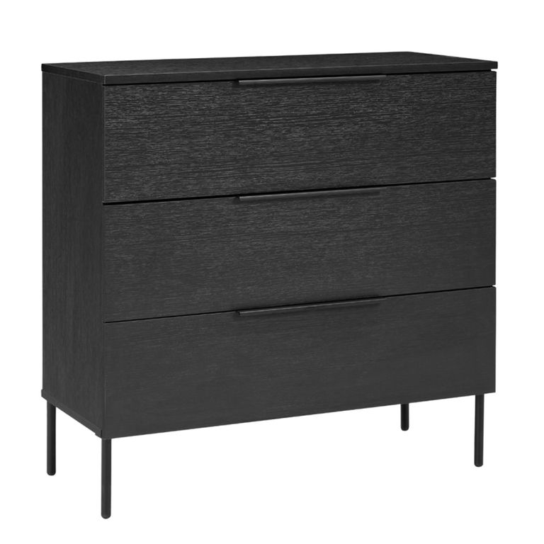Luna Wide Chest - 3 Drawer - Black - Wood and Metal