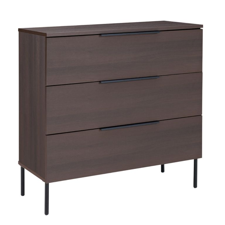 Luna Wide Chest - 3 Drawer - Espresso and Black - Wood and Metal