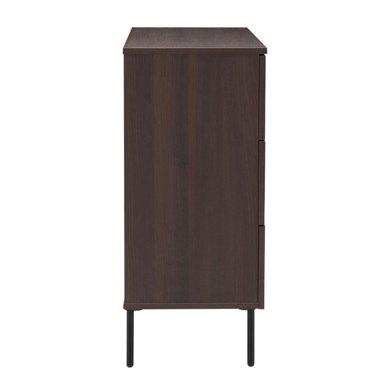 Luna Wide Chest - 3 Drawer - Espresso and Black - Wood and Metal