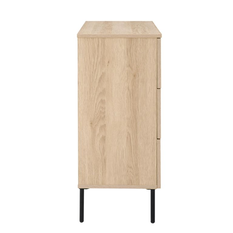 Luna Wide Chest - 3 Drawer - Oak and Black - Wood and Metal