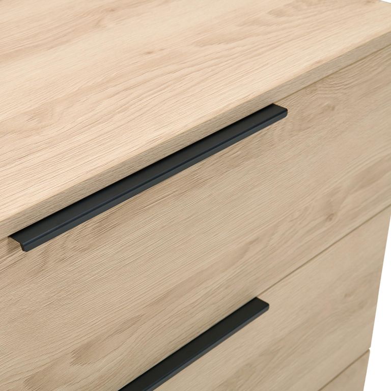 Luna Wide Chest - 3 Drawer - Oak and Black - Wood and Metal