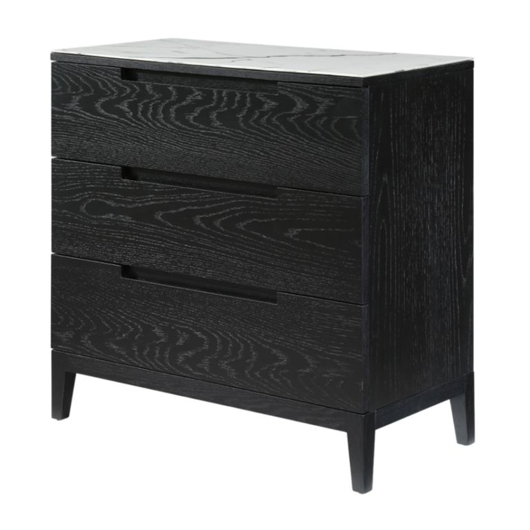 Orchid Chest - 3 Drawer - Wenge Black and White - Marble Top and Wood
