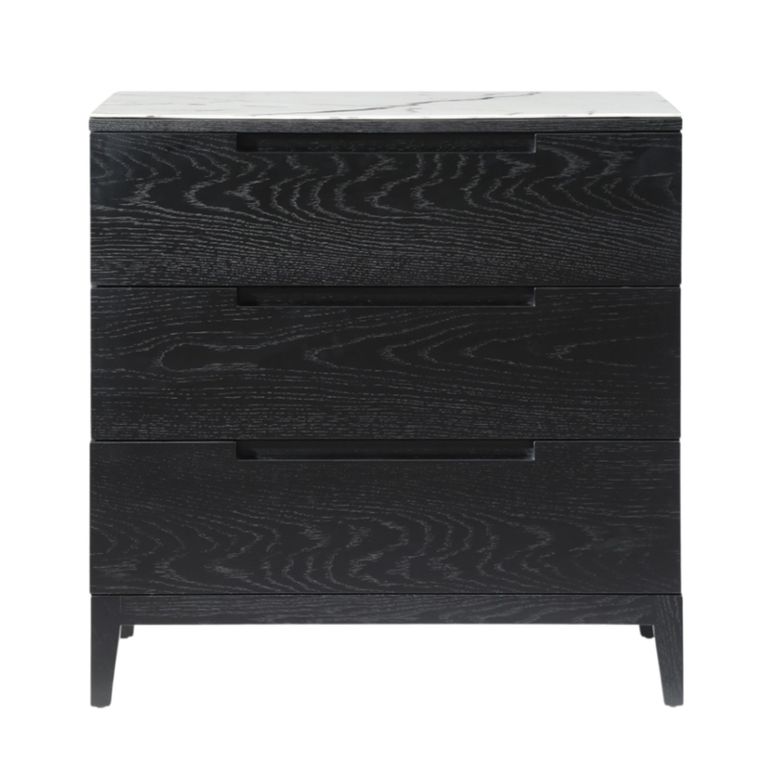 Orchid Chest - 3 Drawer - Wenge Black and White - Marble Top and Wood