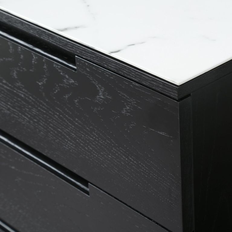 Orchid Chest - 3 Drawer - Wenge Black and White - Marble Top and Wood