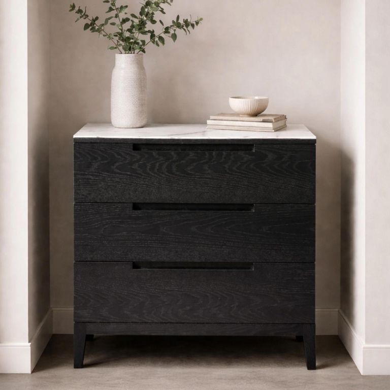 Orchid Chest - 3 Drawer - Wenge Black and White - Marble Top and Wood