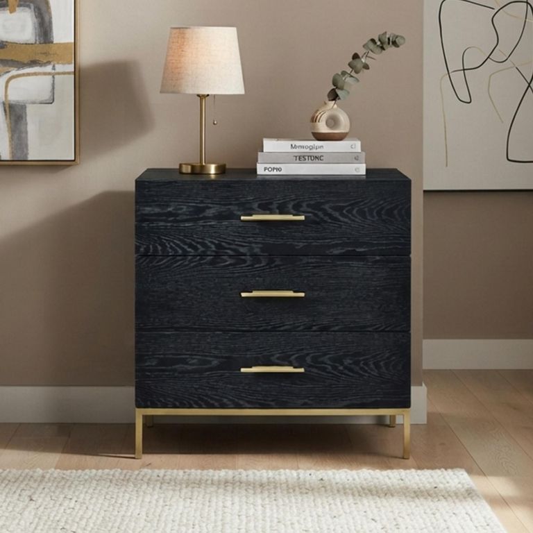 Tulip Chest - 3 Drawer - Wenge Black and Gold - Wood and Metal