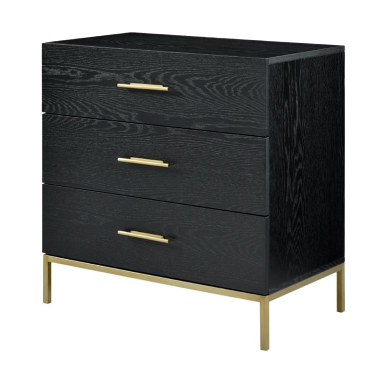 Tulip Chest - 3 Drawer - Wenge Black and Gold - Wood and Metal