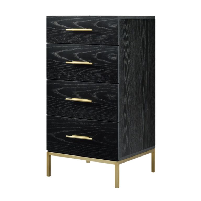 Tulip Tallboy Chest - 4 Drawer - Wenge Black and Gold - Wood and Metal