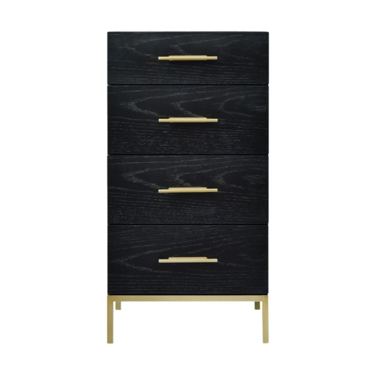 Tulip Tallboy Chest - 4 Drawer - Wenge Black and Gold - Wood and Metal