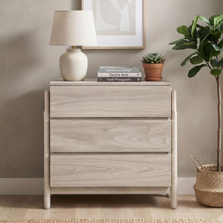 Whisper Wide Chest - 3 Drawer - White Washed Oak - Wood