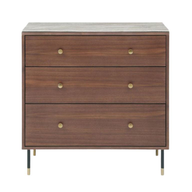 Willow Chest - 3 Drawer - Tobacco Walnut and Beige - Wood and Marble Effect