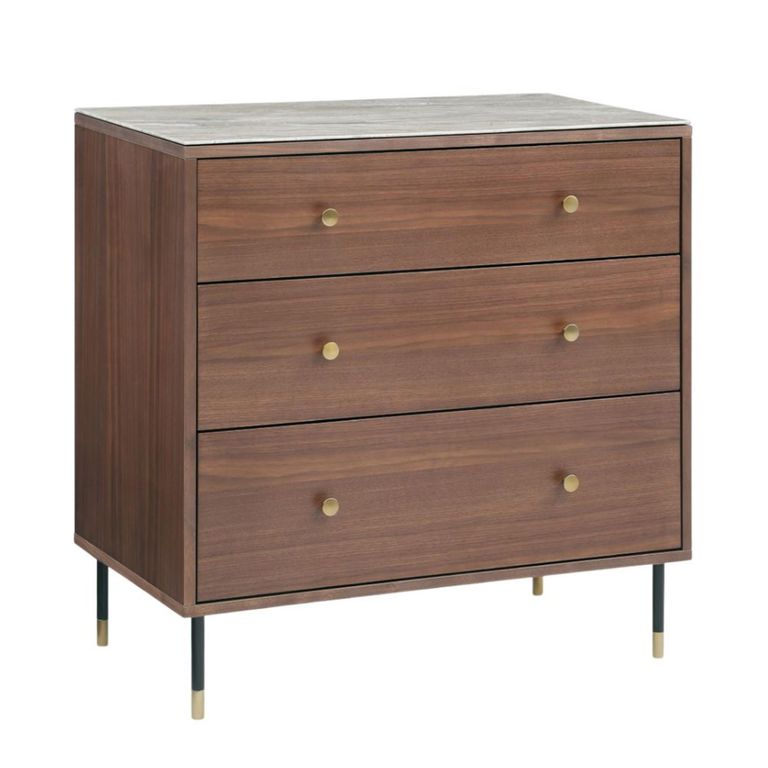 Willow Chest - 3 Drawer - Tobacco Walnut and Beige - Wood and Marble Effect