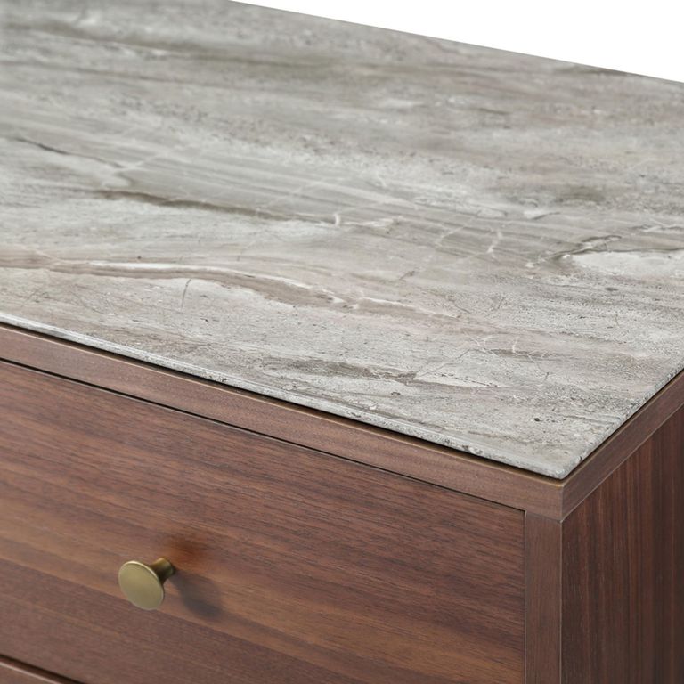 Willow Chest - 3 Drawer - Tobacco Walnut and Beige - Wood and Marble Effect