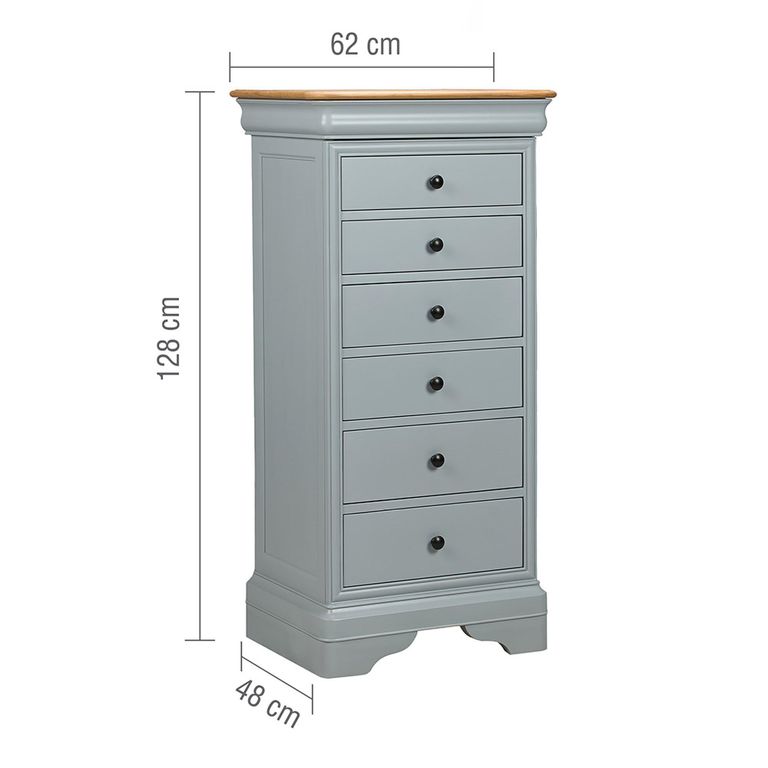 Chantilly Tall Chest - 6 Drawer - Grey Painted - Wood