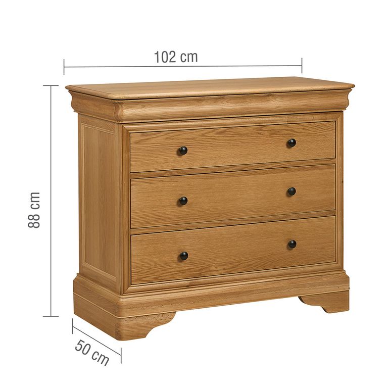 Bordeaux Chest - 3 Drawer - Natural - Oak