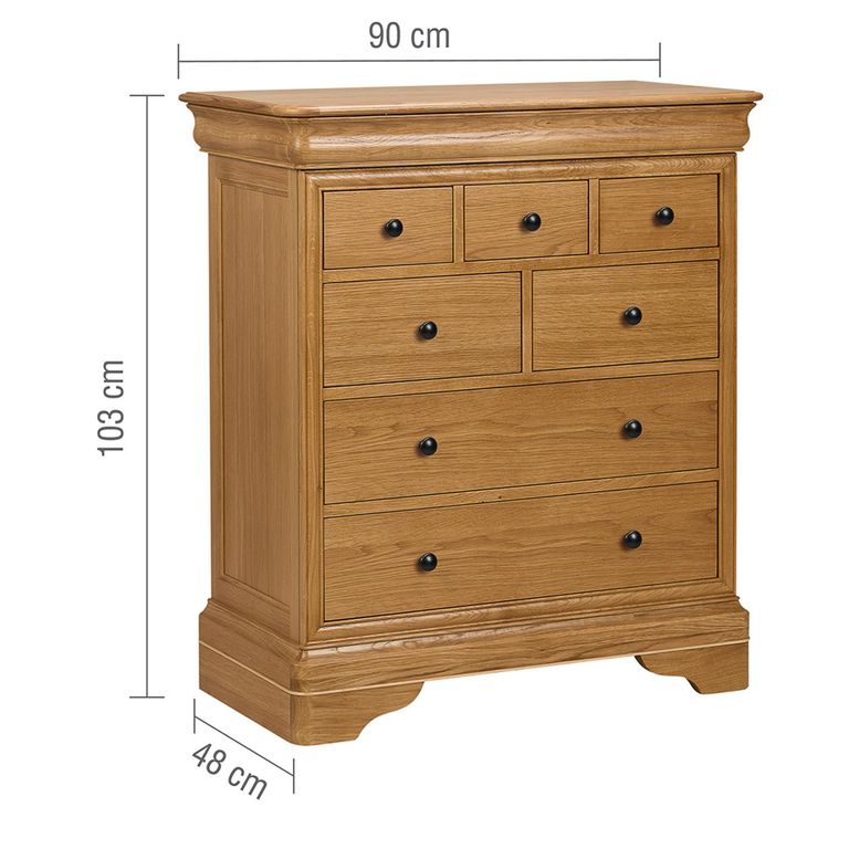 Bordeaux Wide Chest - 4 + 3 Drawer - Natural - Oak