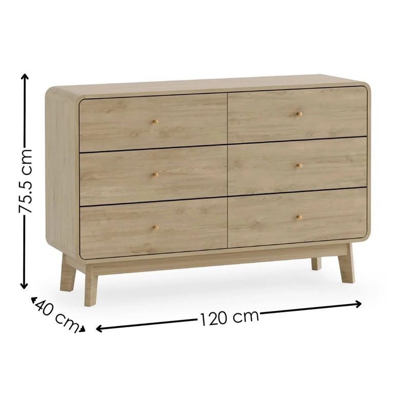 Ingrid Chest - 6 Drawer - Wide - Natural - Oak