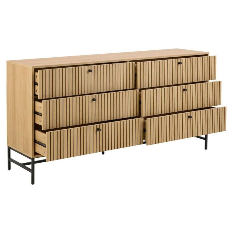 Clearance - Albany Wide Chest - 6 Drawer - Ribbed Oak - FSS17428