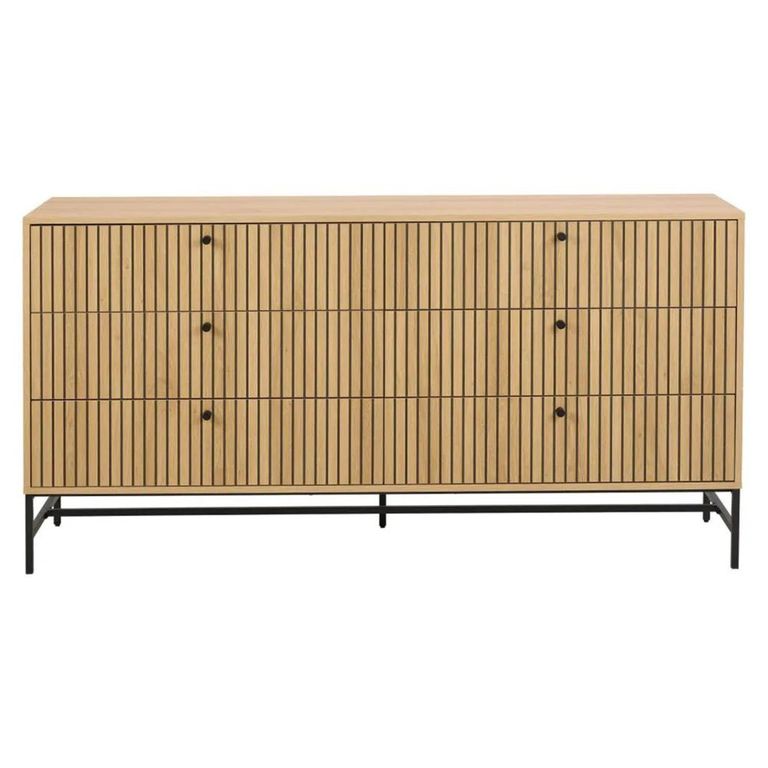 Clearance - Albany Wide Chest - 6 Drawer - Ribbed Oak - FSS17428