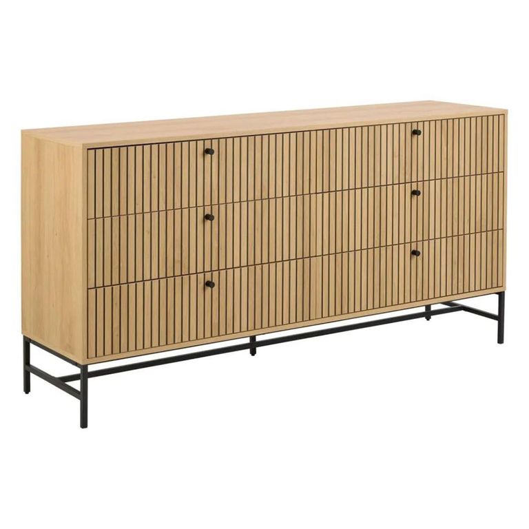 Clearance - Albany Wide Chest - 6 Drawer - Ribbed Oak - FSS17428