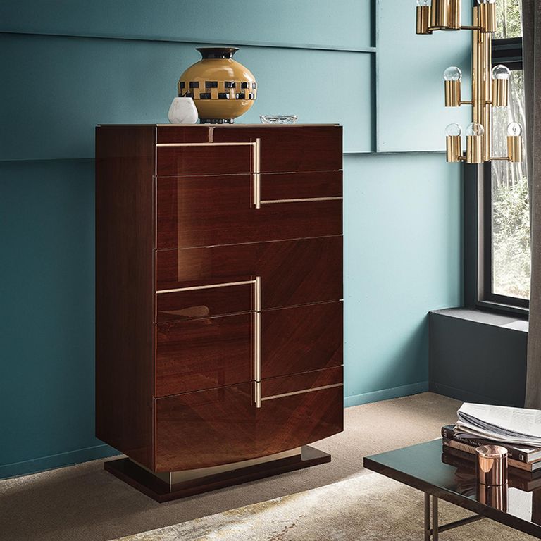 Bellagio Narrow Chest - 5 Drawer - High Gloss Walnut - Wooden