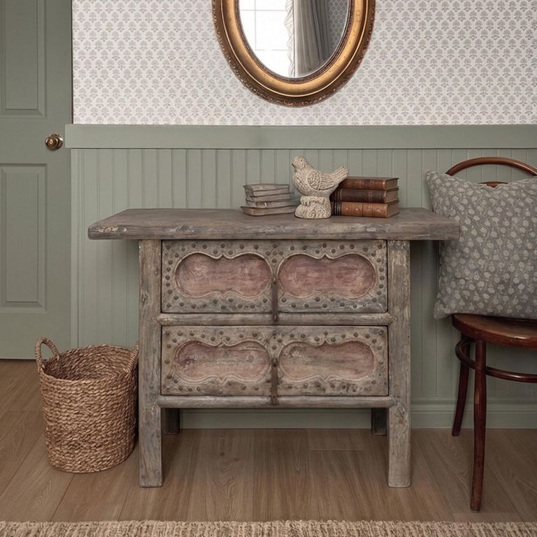 Distressed Chest - Carved - 2 Drawer - Rustic Brown - Wooden