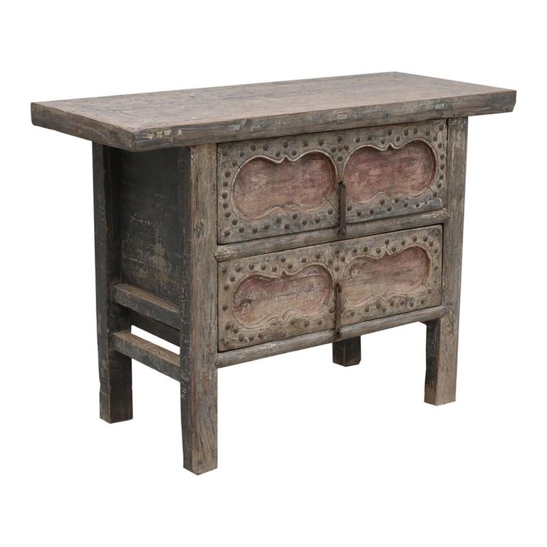 Distressed Chest - Carved - 2 Drawer - Rustic Brown - Wooden