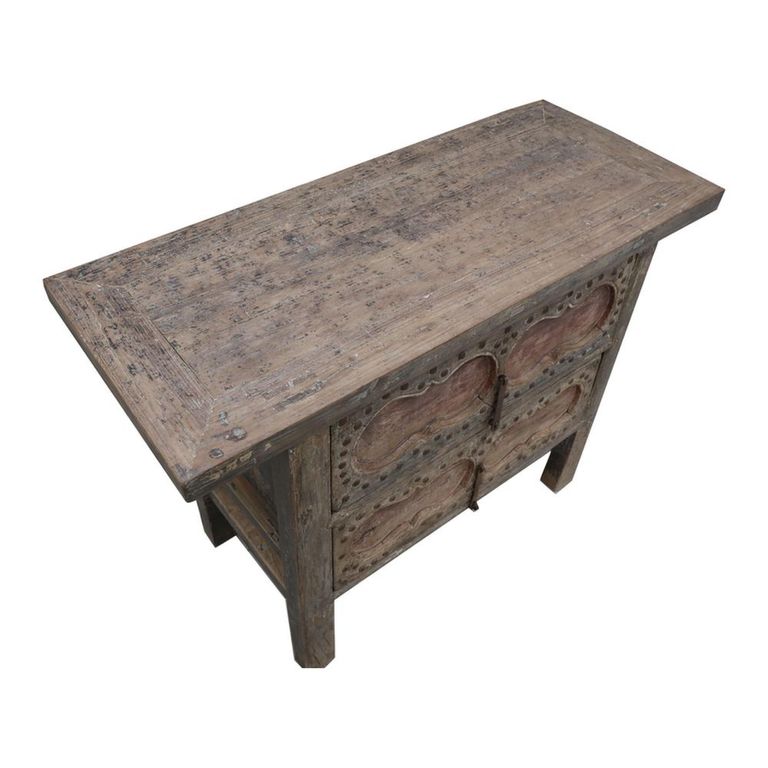 Distressed Chest - Carved - 2 Drawer - Rustic Brown - Wooden