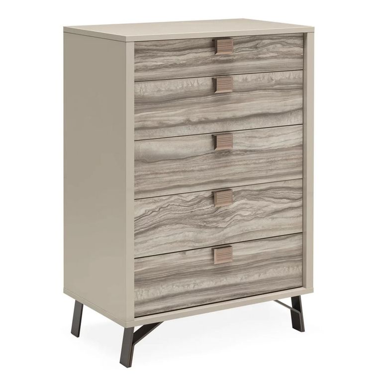 Jupiter Narrow Chest - 5 Drawer - Eco Stone and High Gloss Pearl Line