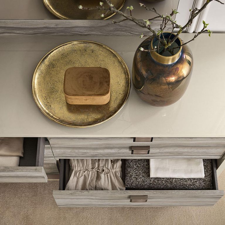 Jupiter Wide Chest - 6 Drawer - Eco Stone and High Gloss Pearl Line