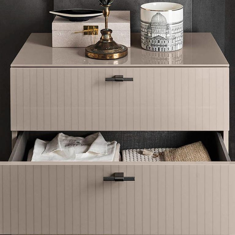 Claire Fluted Narrow Chest - 5 Drawer - Pearl Line Eco Veneer High Gloss and Black