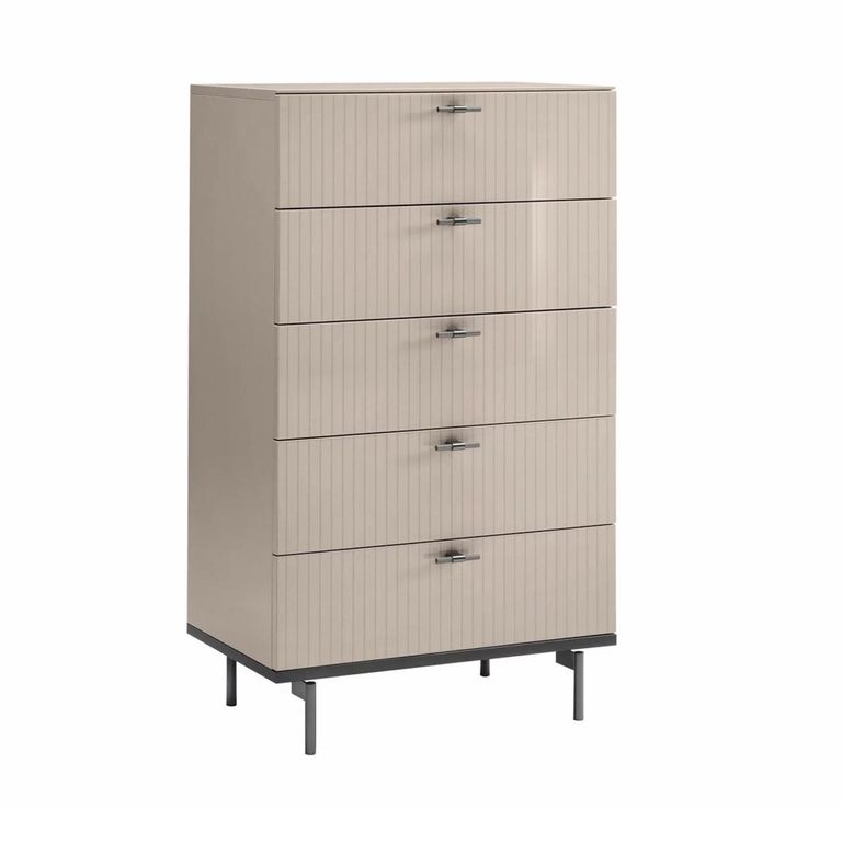 Claire Fluted Narrow Chest - 5 Drawer - Pearl Line Eco Veneer High Gloss and Black