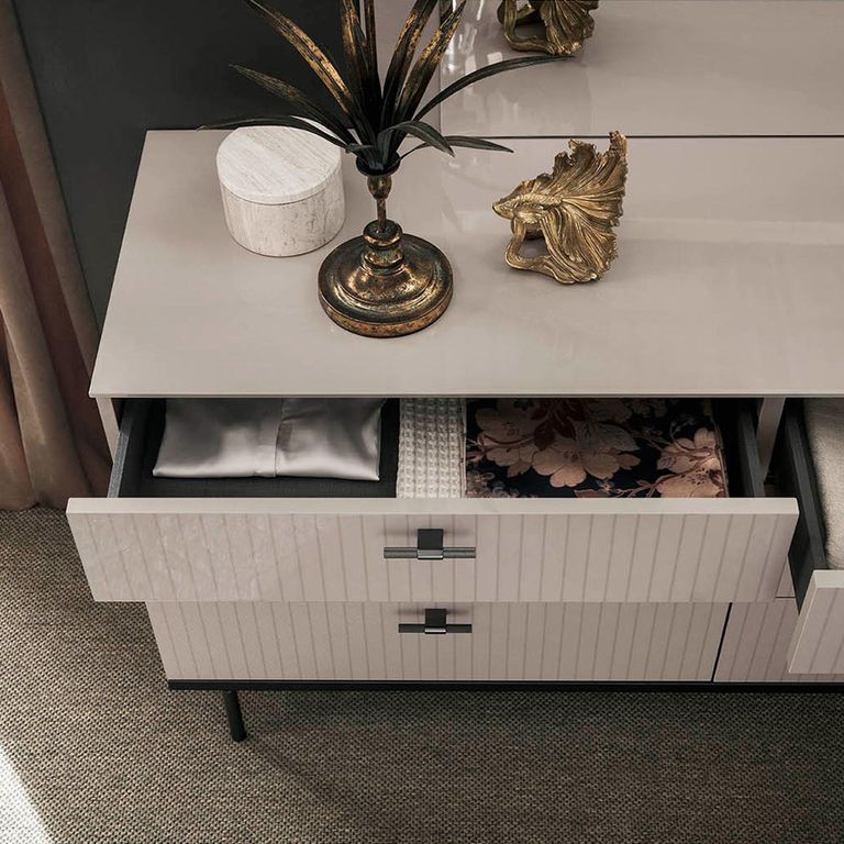 Claire Fluted Wide Chest - 6 Drawer - Pearl Line Eco Veneer High Gloss and Black
