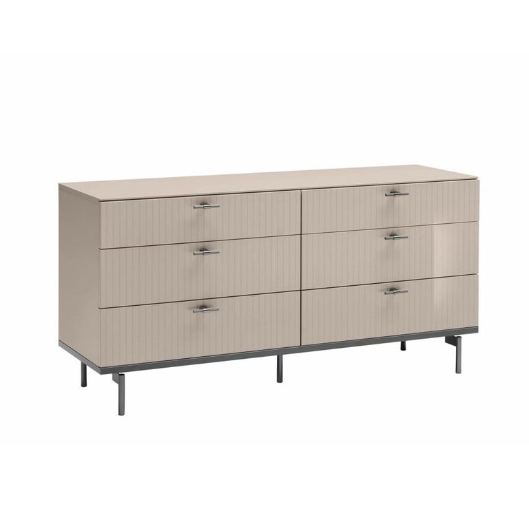 Claire Fluted Wide Chest - 6 Drawer - Pearl Line Eco Veneer High Gloss and Black
