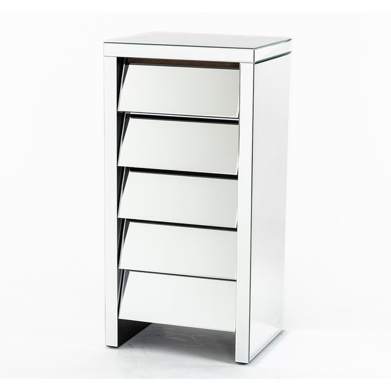 Clearance - Angled Tall Chest - 5 Drawer - Mirrored