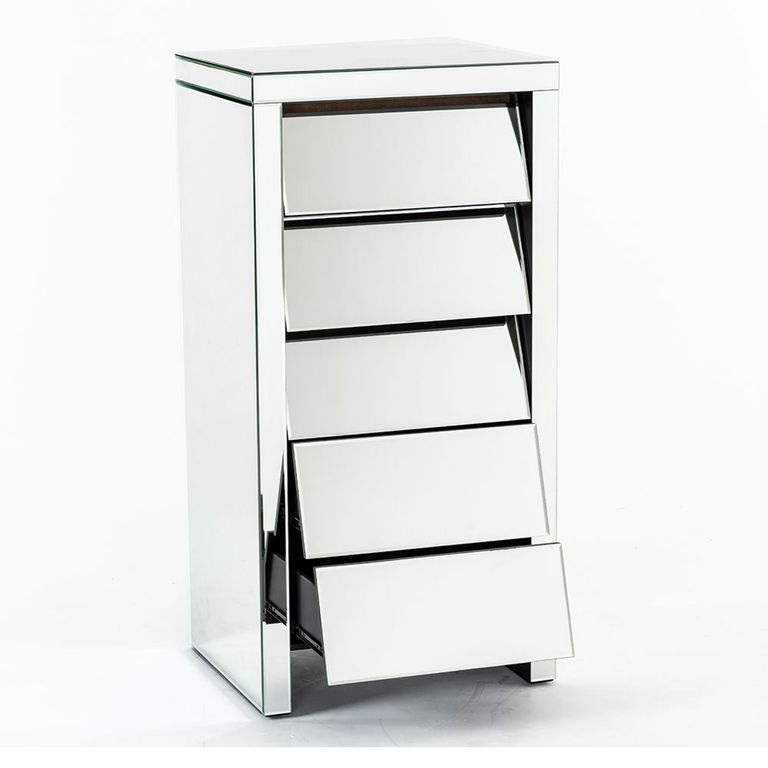 Clearance - Angled Tall Chest - 5 Drawer - Mirrored