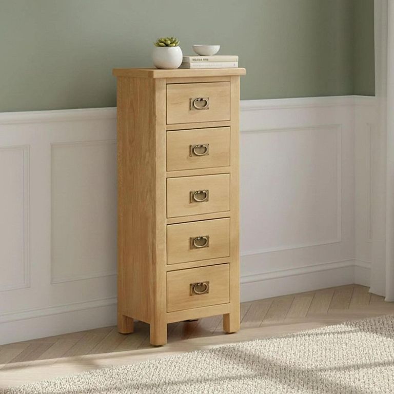 Clearance - Salisbury Lite Narrow Chest - 5 Drawer - Oak - FSS17492