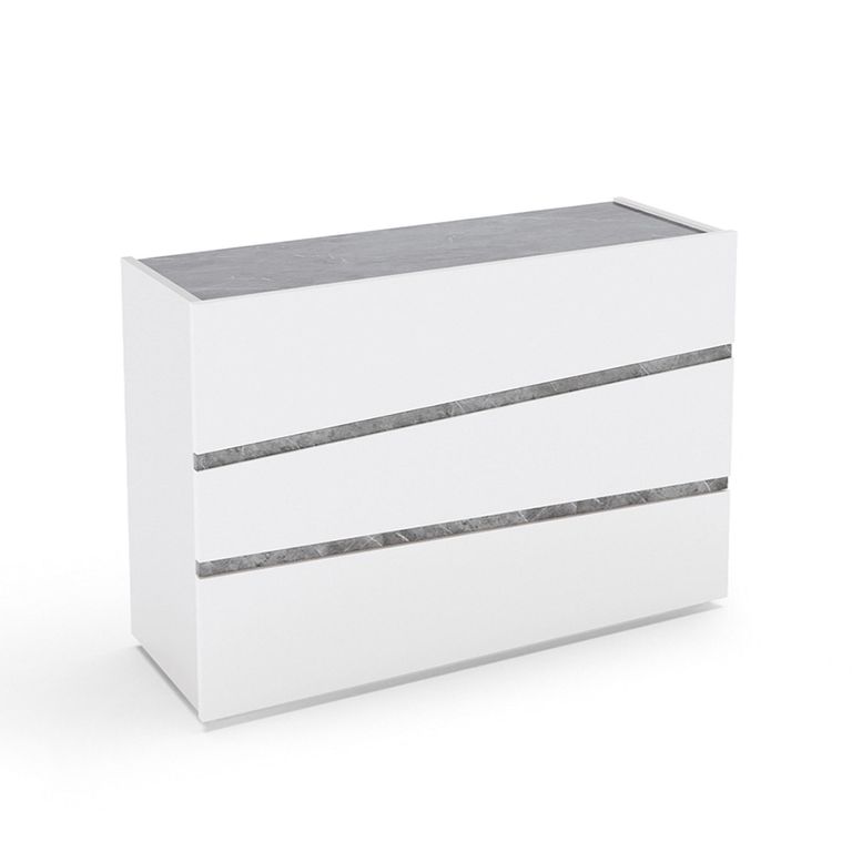 Alba Italian Chest - 3 Drawer - White - Carrara Marble Inlay