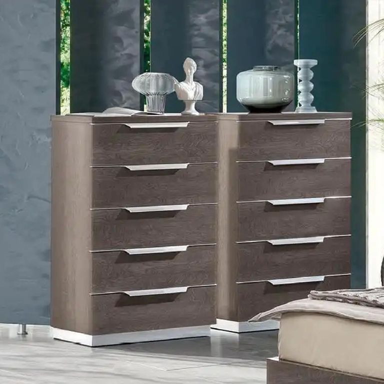 Kroma Italian Tall Chest - 5 Drawer - Silver Birch