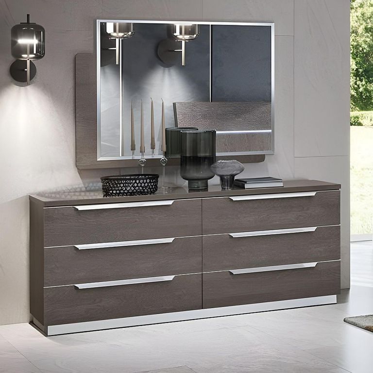 Kroma Italian Wide Chest - 6 Drawer - Silver Birch