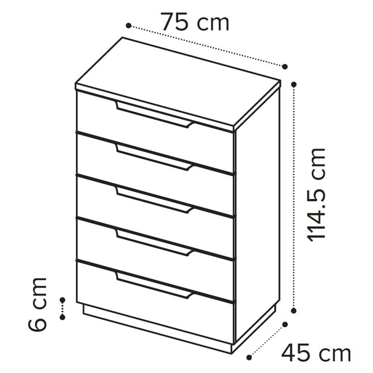 Kroma Italian Tall Chest - 5 Drawer - Venetian Grey